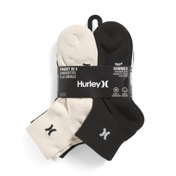 HURLEY Black/white 6pk Quarter Crew Cut Athletic Socks - Picture 1 of 2